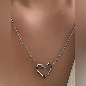Loop Love Heart Pendant necklace Silver tone